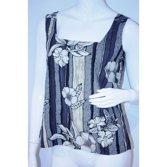 TOMMY BAHAMA Floral STRIPE Tank TOP Shirt 100% SILK Small - - Picture 1 of 3